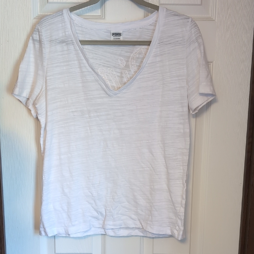 PINK Victoria's Secret White Fitted Short Sleeve T-Shirt